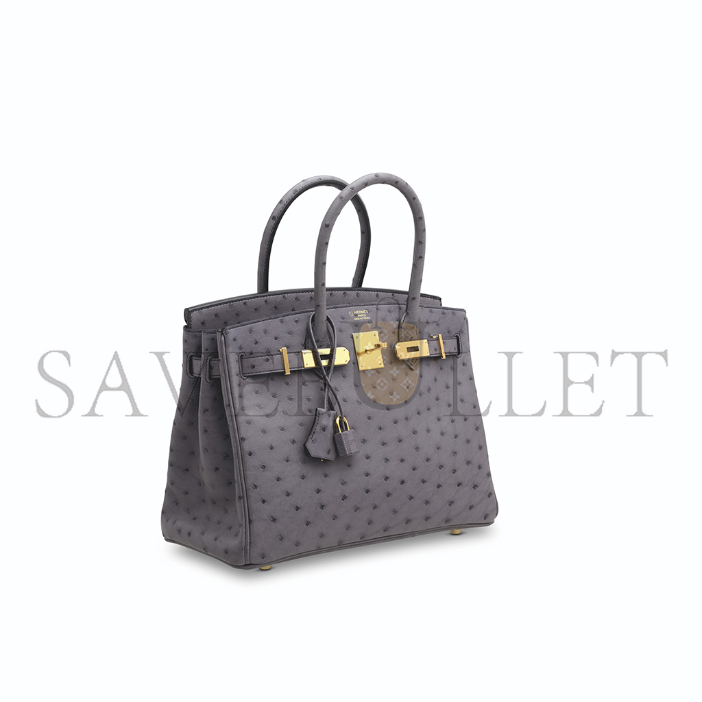 H**mes master birkin 30 ostrich leather pewter grey gold buckle h041933ck79 (30*22*16cm)